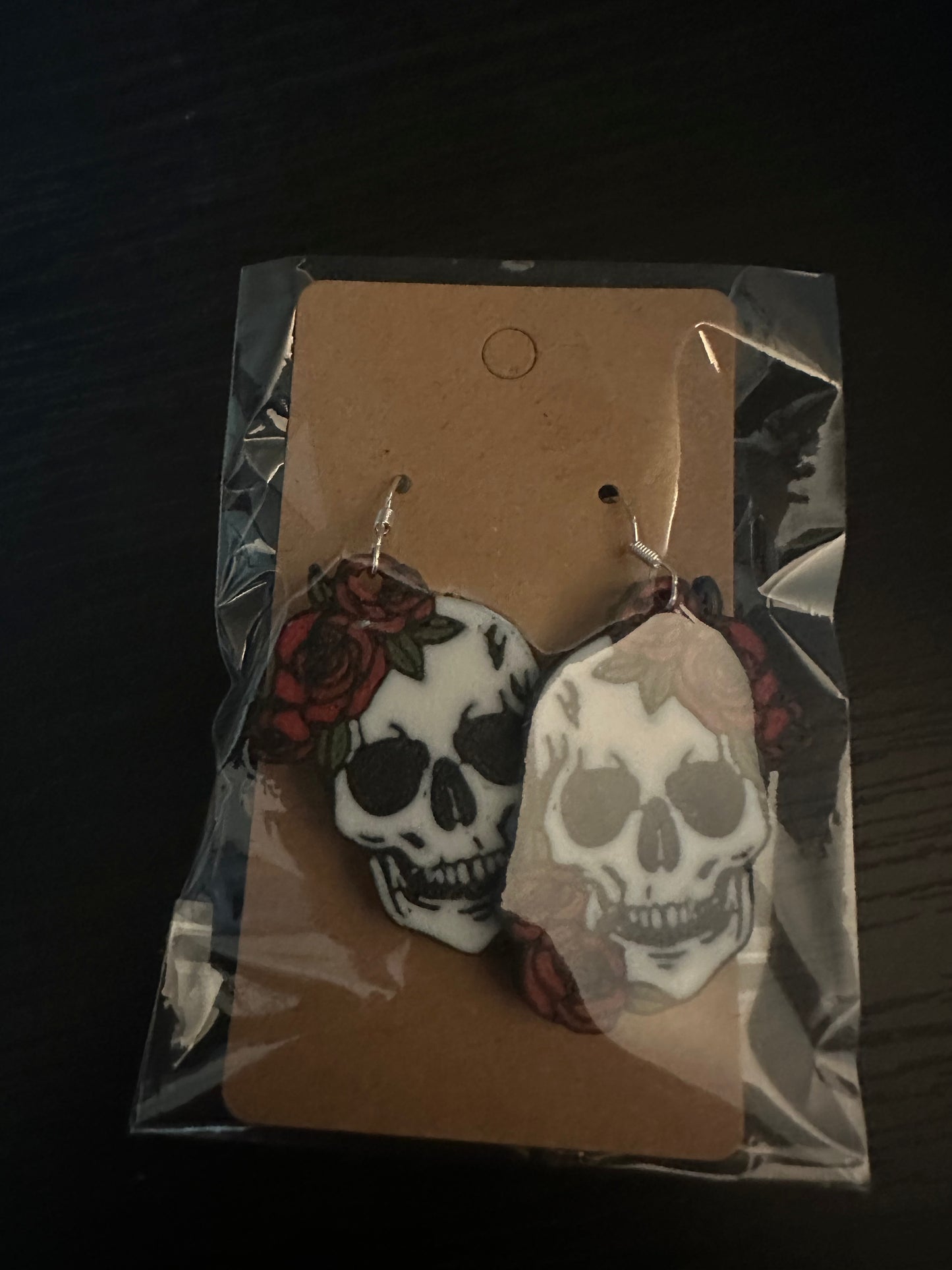 3d printed rose sugar skull earrings
