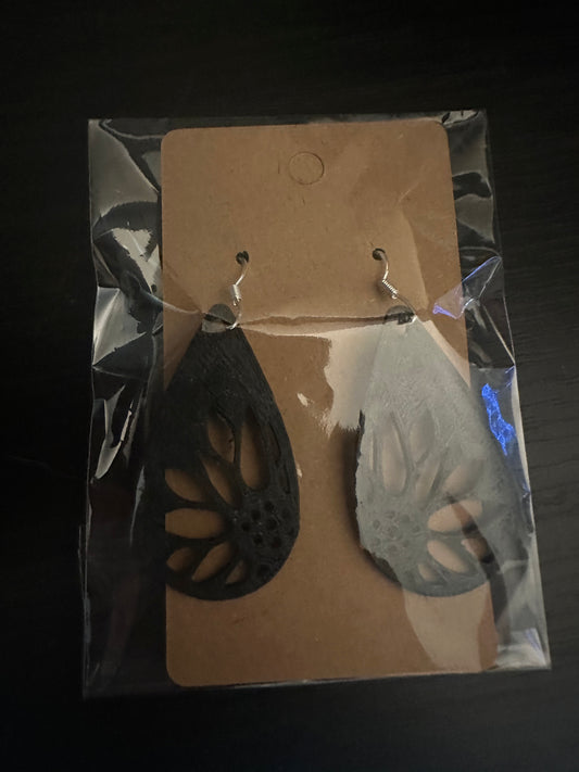3d printed black sunflower earrings